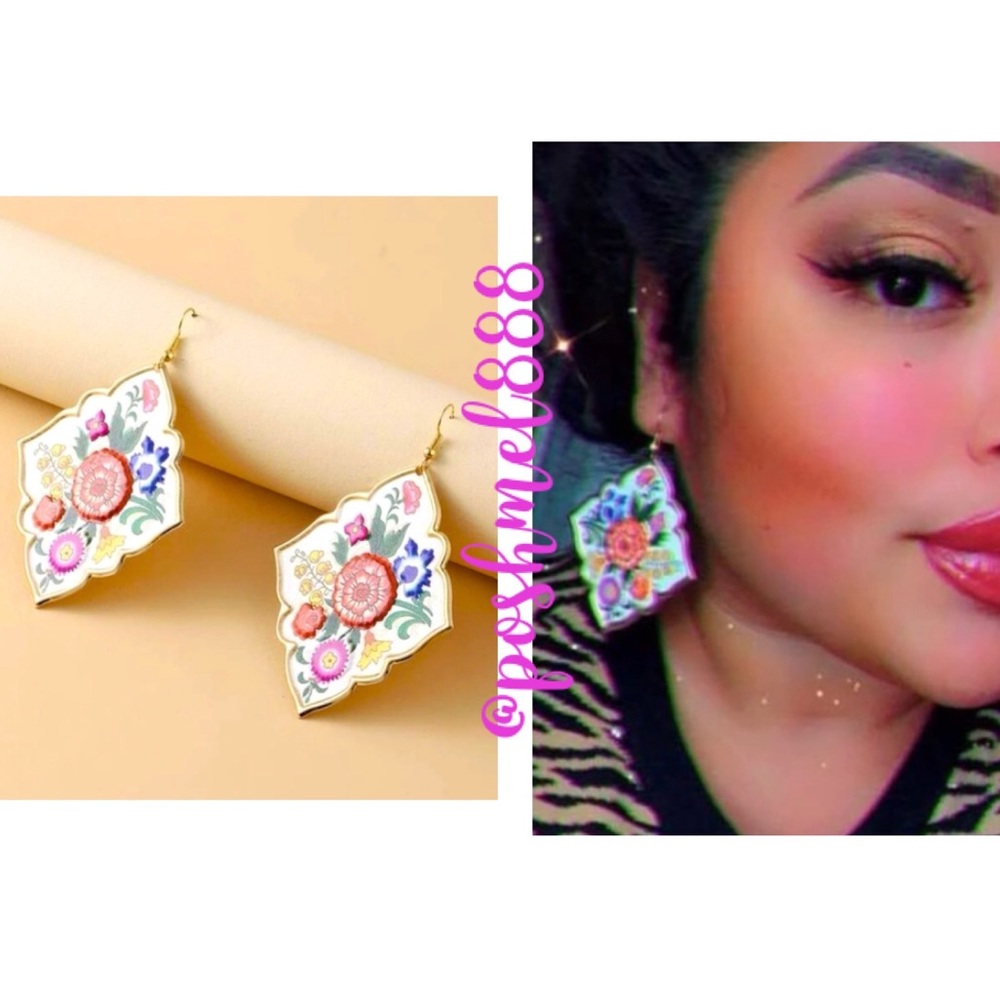 Fabulously Decadent Hand-painted Multicolored Floral & Gold Statement Ea…